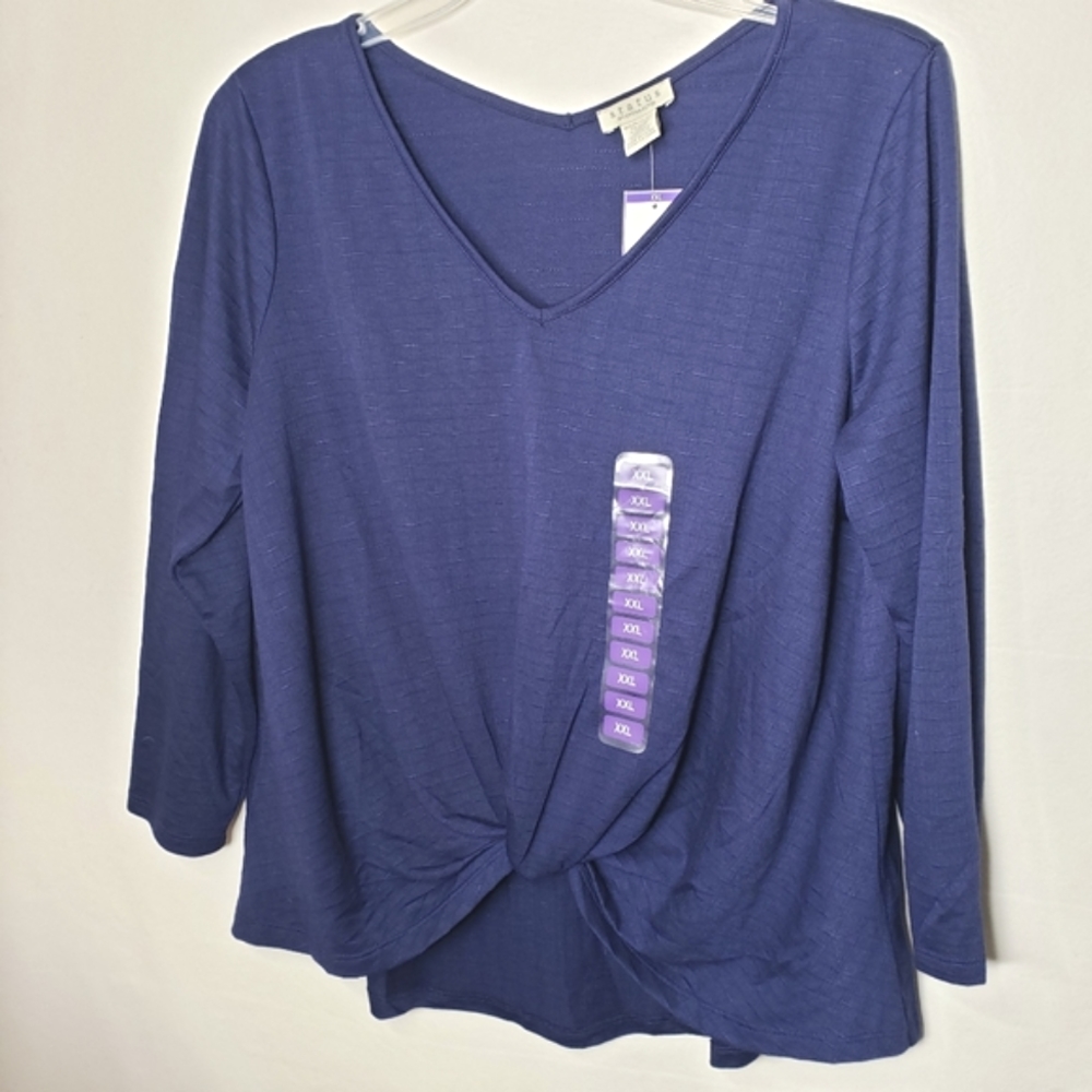 Status By Chenault Womens Twist Front V-Neck Pullover Navy Blue Top Size XXL NWT